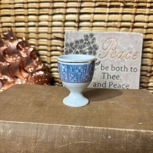 Ceramic Pedestal Cup Blue and White Art